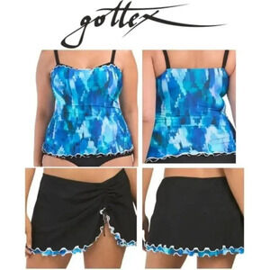Gottex blue black 36 D-Cup  Underwire Tankini Top with Swim skirt sz 14
